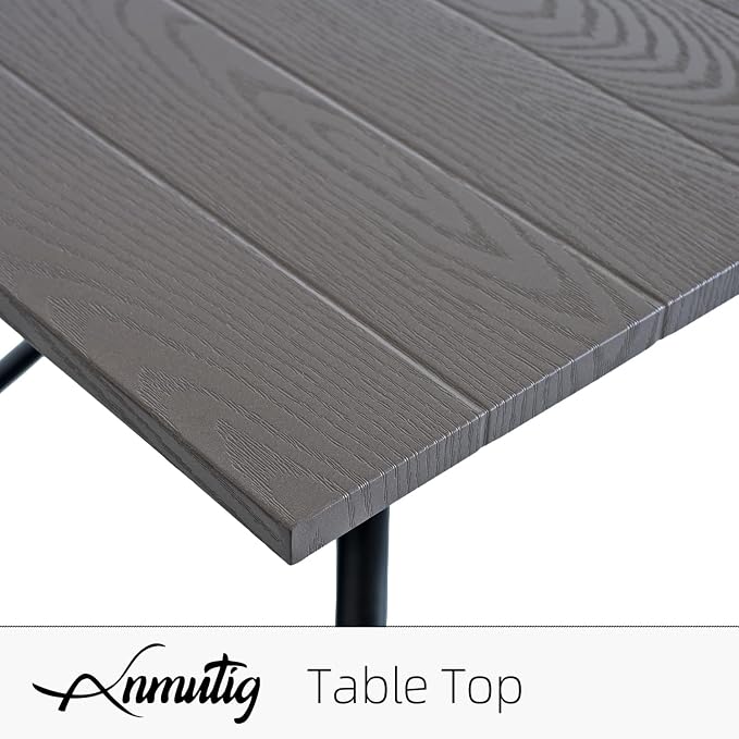 63" Wood-like Embossing Rectangle Outdoor Patio Dining Table for 6 Person | 63" x 38" x 28" Rectangle, Metal Wood-like Embossing Table Top, 1.57"-1.9" Adjustable Umbrella Hole, 6 Person Use