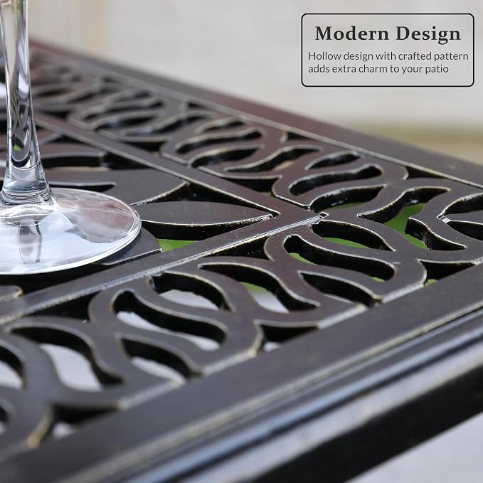 MEETWARM Patio Height Bar Table, 35.4" Bar Height Bistro Table, Outdoor Cast Aluminum Bistro Square High Top Dining Table with 2.2" Umbrella Hole for Garden Deck Backyard, Dark Bronze