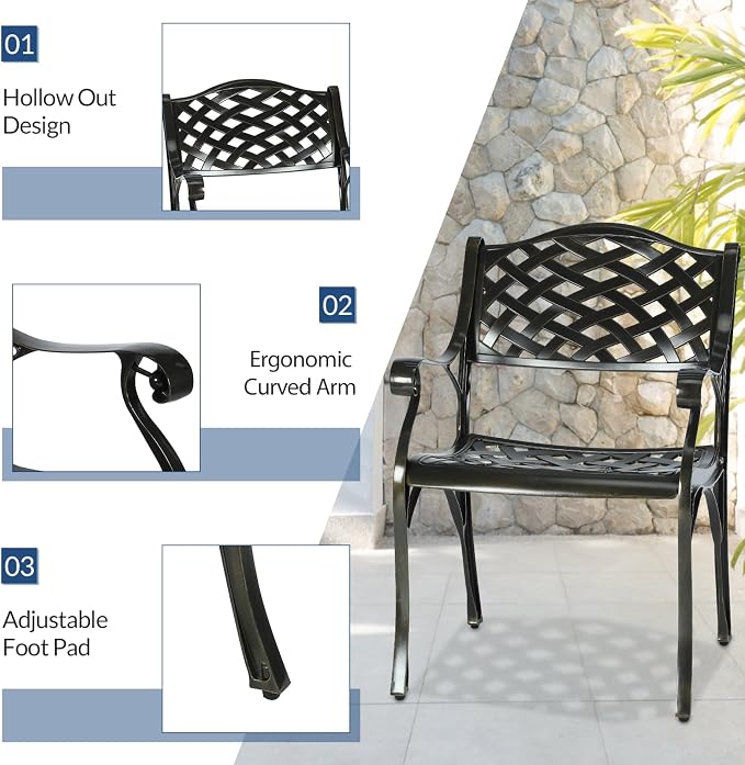 9-Piece Patio Cast Aluminum Dining Set, Outdoor Table and Chairs Set for 8, Includes 94.5" Rectangular Dining Table and 8 Chairs with Umbrella Hole, Patio Furniture Set for Deck Garden