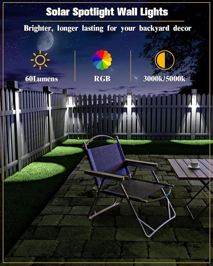 JOFIOS Solar Fence Lights 16 Pack, 50 Lumens Outdoor Solar Lights with 12 Modes RGB Color Glow LED，Waterproof, Solar Lights for Patio, Backyard, Deck, Fence, Railing