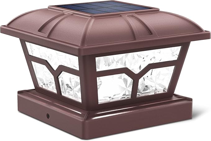 SIEDiNLAR Solar Post Cap Lights Outdoor 2 Color Modes 8 LEDs for 4x4 5x5 6x6 Posts Fence Deck Patio Decoration Warm White & Cool White Lighting Brown (1 Pack)