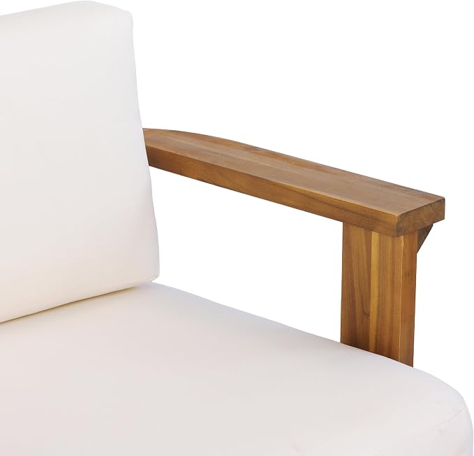 Christopher Knight Home Archer 2 Piece Loveseat Sofa and Coffee Table Set, Acacia Wood Patio Furniture Set with Removable Cushion, Patio Conversation Set with Slatted Design, Beige+Teak