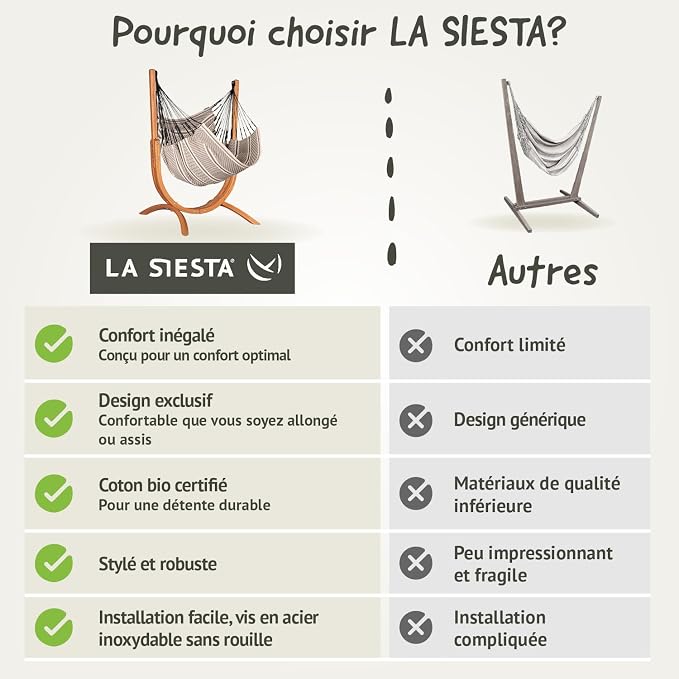 LA SIESTA Udine Indoor Hammock Chair Set with freestanding Wooden Stand, Double-Size, GOTS Organic Cotton Chair with FSC-Certified Eucalyptus Wood Stand - Zebra