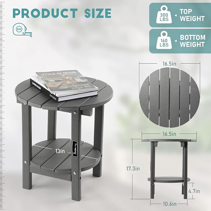 FUNBERRY Outdoor Adirondack Side Table, Patio End Tables | 2-Tier, HDPE All Weather, No Rot or Rust or Crack, UV Fade Shield, Save Space, Easy-Clean for Indoor or Outdoor