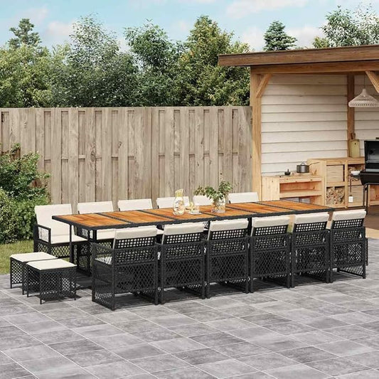 17-Piece Garden Dining Set, Outdoor Patio Furniture with PE Rattan Chairs and Acacia Wood Table, Large Weatherproof Seating for Backyard