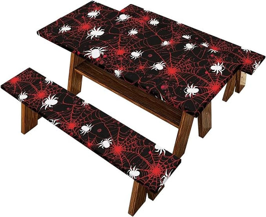 Spider Picnic Table Cover with Bench Covers Rectangle Halloween Fitted Picnic Table Cover with Bench Covers Washable Table Cover Outdoor Patio Camping Essentials 72x30 Inches