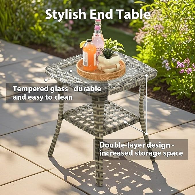 Swivel Patio Chairs Set of 2, Outdoor Wicker Rocker Glider Chair with Coffee Table, Modern Comfy Patio Furniture Sets for Porch Balcony Sunroom, Red