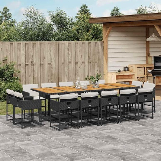 15 Piece Patio Dining Set with Cushions, Foldable Poly Rattan Garden Furniture Table and 14 Chairs, Space-Saving Cube Design for Backyard Deck