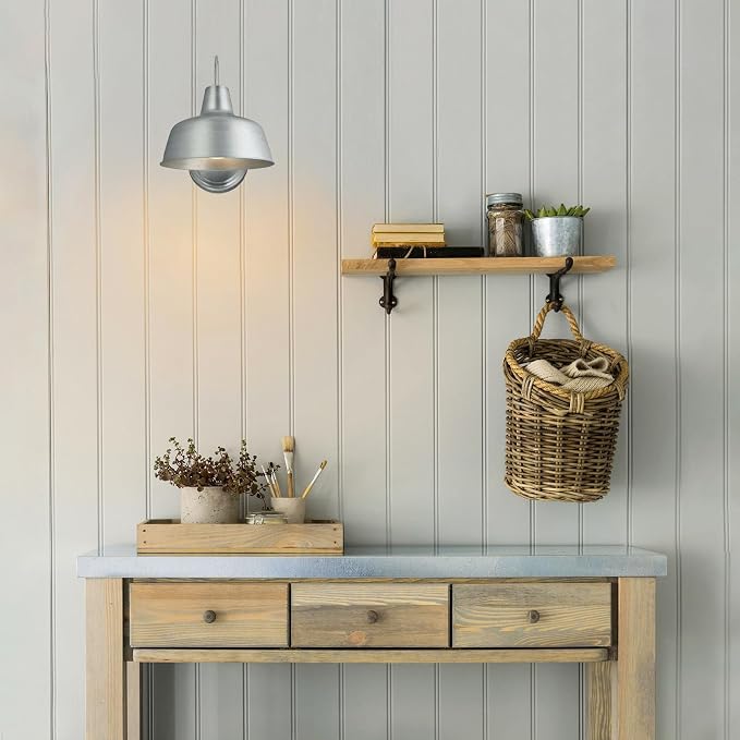 Design House Mason Farmhouse Gooseneck Barn Light, Outdoor Exterior Porch or Patio Wall Light Fixture, Galvanized Gray Paint, 10 Inch Diameter, 1-Pack, 579383 | Wall Mount, Modern Farmhouse, Steel, Lighting, 579383