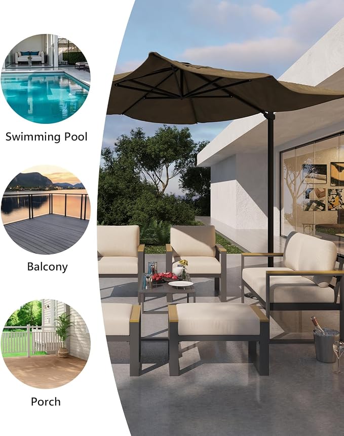 IDEALHOUSE Aluminum Patio Furniture Armchair Set of 2, Metal Outdoor Chairs with Upgraded Cushions, All-Weather Outdoor Single Sofa for Balcony, Garden, Deck, Backyard, Beige
