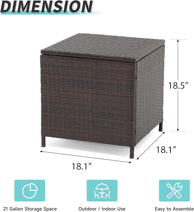 Verano Garden Outdoor Wicker Side Table, Small Storage Rattan Wicker End Table, Square Resin Coffee Table for Garden Porch Deck Living Room Backyard (Brown)