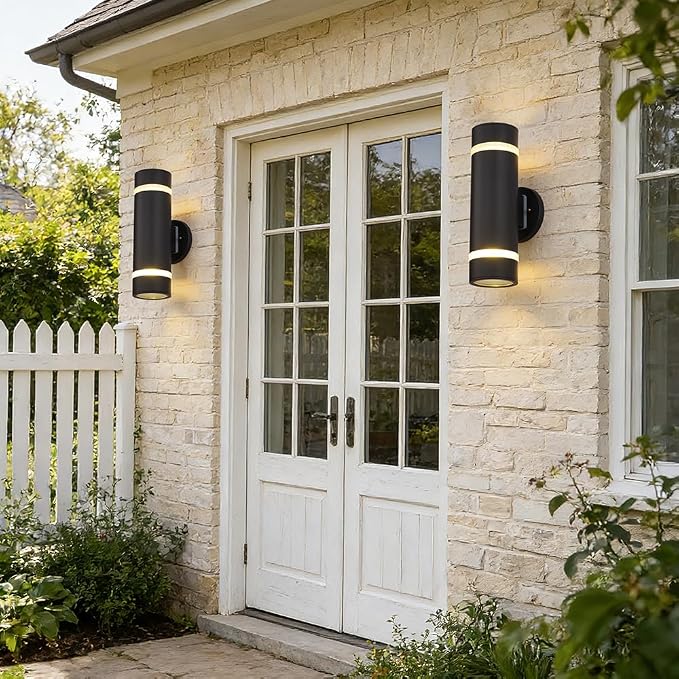 13" Stainless Steel Modern Outdoor Wall Sconce Cylinder Porch Light | E26 Base,UL listed,Black Up and Down Lights Outdoor Exterior Lighting Fixture for House Garage Patio Porch Garden