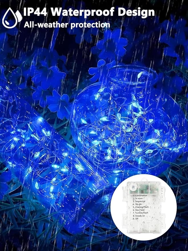 4 Pack Fairy Lights Battery Operated with Remote Timer 33FT 100LED Blue | Remote Control, 8 Modes, Timer, Adjustable brightness, Waterproof Lights for Indoor Outdoor Classroom Christmas Decor