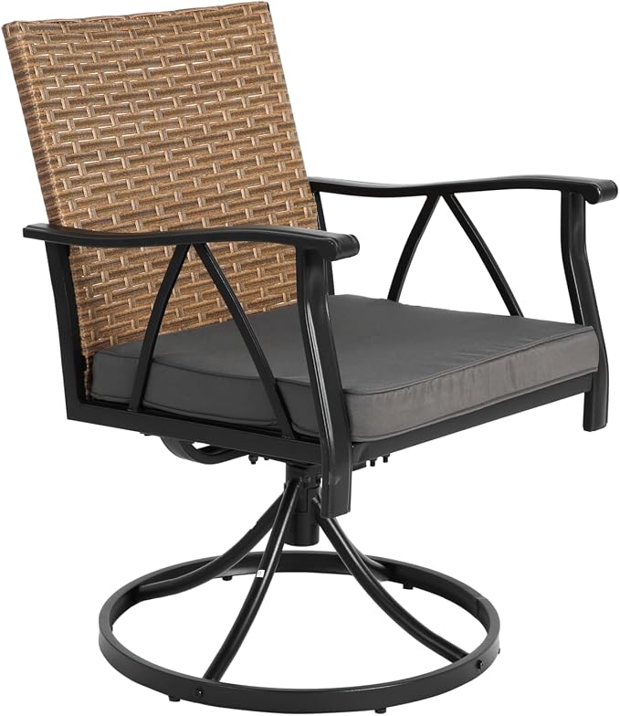 GDFStudio 7 Piece Patio Dining Set,Outdoor Wicker Furniture Set for Backyard Garden Deck Poolside with 2 Cushions Swivel Rocker Chairs,4 Cushions Chairs,Table Top, Removable Cushions