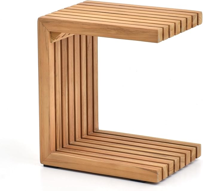 OTSUN Outdoor Side Table, Teak Wood Weather Resistant with Slatted Design Multi Purpose for Patio Balcony Backyard Garden