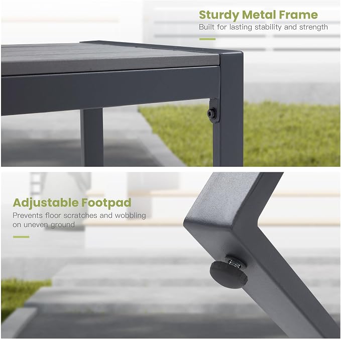 6 Pieces Patio Dining Set with Outdoor Bench, 63" Rectangular Patio Dining Table and Swivel Chairs for 6-7 People, Outdoor Furniture Set for Garden Deck, Grey & Dark Grey