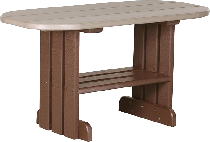 LuxCraft Poly Outdoor Coffee Table, Oval Patio Table with Shelf, Weather Resistant Low Tables for Adirondack Chairs & Outdoor Seating - Amish Made in USA (Weatherwood & Chestnut Brown)