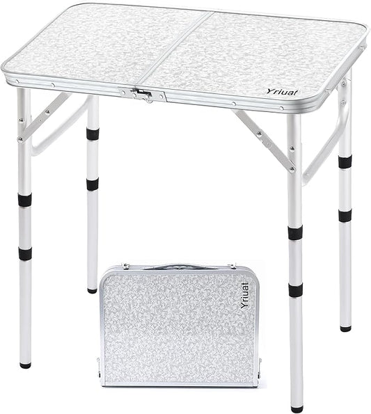 Yriuat Folding Camping Table 2ft Portable Picnic Table Adjustable Height Small Card Table Aluminum Foldable Lightweight with Carry Handle for Outdoor Indoor Hiking Camp BBQ Beach