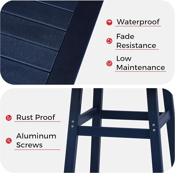Costaelm Outdoor Bar Table, 37" Counter Height Square Patio Cocktail Bar Table with Umbrella Hole, Patio Bistro Dining Pub Table for Front Porch Deck Backyard Garden, Navy Blue