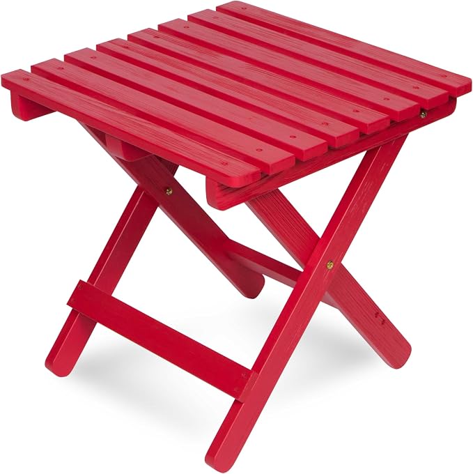 Shine Company Square Wooden Folding Solid Wood Side Table, Outdoor Adirondack Small Patio Table, Chili Red