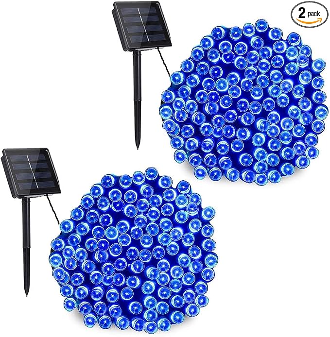 Toodour Solar Christmas Lights Outdoor, 2 Packs Total 144ft 400 LED Solar String Lights with 8 Mode, Outdoor Christmas String Light for Garden, Patio, Fence, Balcony, Xmas Tree Decor - Blue