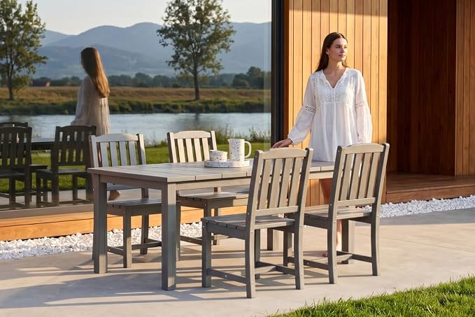 Perli™ 5-Piece Outdoor Dining Set, All-Weather HDPE Patio Furniture with 4 Armless Chairs and Rectangular Table, UV-Resistant 4-Person Set for Deck, Backyard, Grey