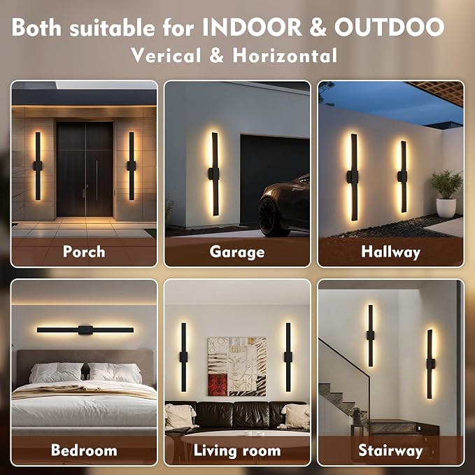 40.1inch Long Outdoor Modern LED Wall Light, Waterproof IP65 Warm White Led Wall Mount Lighting Fixture Black Outdoor Wall Sconces Outside Lights for House Garage Front Door Patio 2Pack