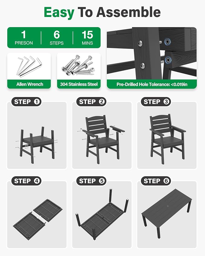 YEFU HIPS Outdoor Chairs Set of 6: All-Weather Outdoor Dining Chairs with Wide Seat and Armrests - Heavy-Duty Patio Dining Chair Low Maintenance Modern Outside Furniture for Deck/Backyard/Pool Grey