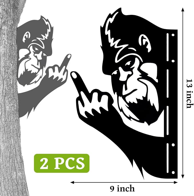 2 Pack 13 Inch Bigfoot Yard Decor, Funny Metal Sasquatch Signs | Two funny Bigfoot metal signs for fences, trees, posts, porches, cabins, garages, yards and man caves