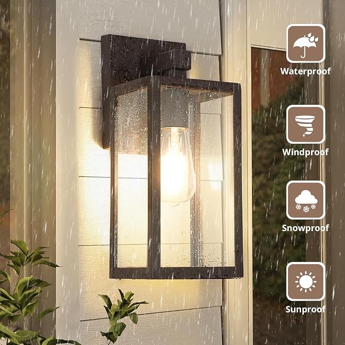 MAXvolador Outdoor Wall Sconce, Exterior Waterproof Wall Lantern Light Fixture, Dark Chocolate Porch Light Glass, Anti-Rust E26 Patio Lighting, 2 Pack | Dark Chocolate Porch Wall Lights, Anti-Rust, E26 Socket, Clear Glass Outside Wall Mount Sconces, Fr...