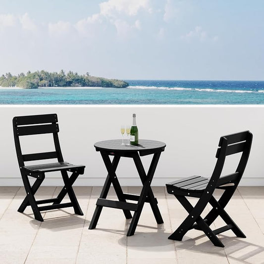 Costaelm Outdoor Bistro Table and Chairs Set of 2, Round Portable Folding Bar Height Barstool Set of 3, Tall Balcony Pub High Top Table 3 piece Patio Set for Deck, Backyard, Garden, Black