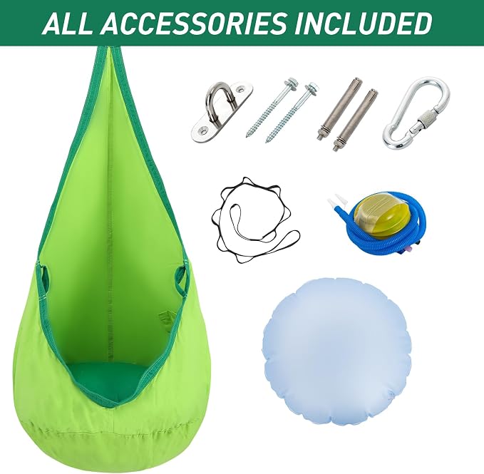 YAERSI Kids Pod Swing Seat, Cotton Hammock Chair with PVC Inflatable Cushion,Sensory Swing for Indoor and Outdoor Play Portable