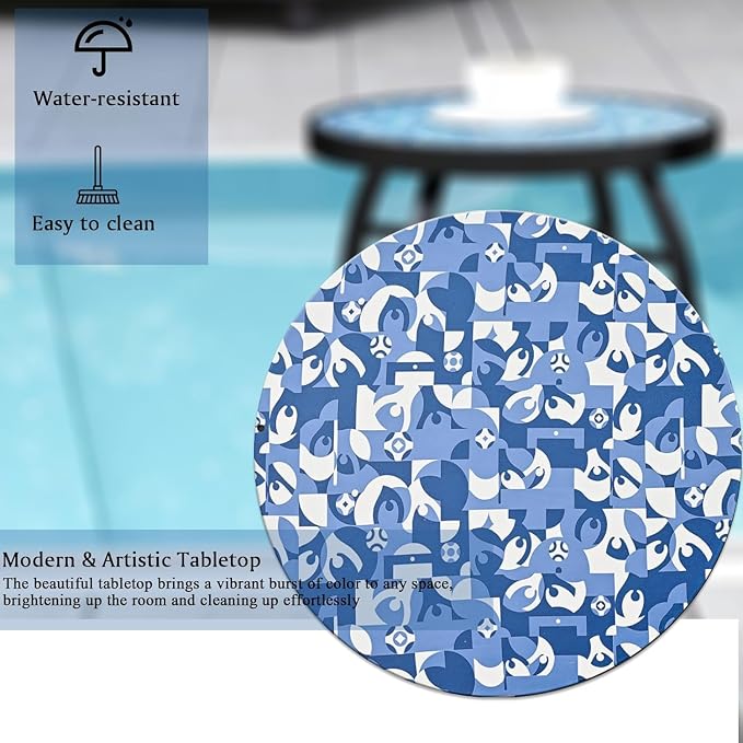 Patio Side Tables, 14"" Indoor Outdoor Metal Side Table for Poolside Bistro Balcony Yard Porch Bedside, Weather Resistant Metal Accent Table for Indoor Outdoor Use, Easy Assembly (Blue)