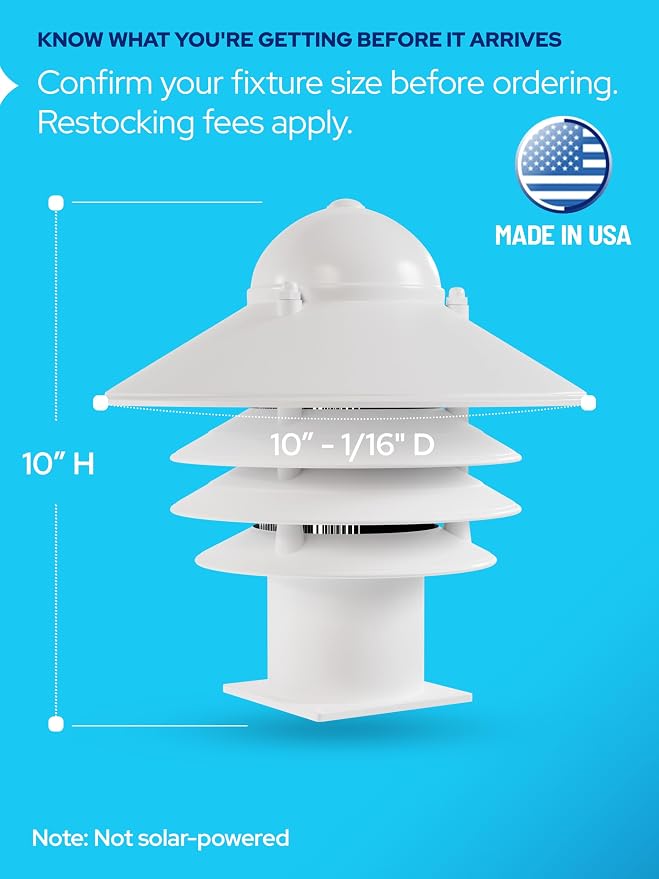 Nautical Pier Mount Outdoor Lighting - Salt-Air Tough Rust-Proof Non-Metallic Coastal Lamps - UL Listed Dock Lights - Patio Fence Deck Porch Lights Outdoor - USA Made, Short, Basic, White