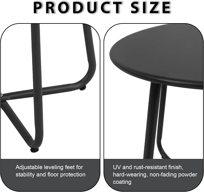 EortheX Small Round Metal Coffee Side Birstro Table – Sturdy & Weather-Resistant Accent Table for Patio, Balcony Indoor Outdoor Use - Metal Black
