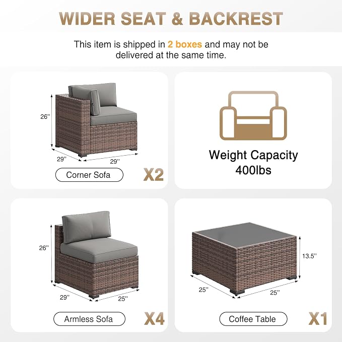 Aoxun Patio Furniture Sets, 7-Piece Outdoor Patio Furniture with Thick Cushions, Wicker Outdoor Conversation Set Sectional Sofa for Backyard, Poolside, Garden