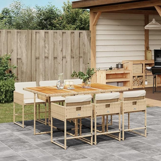 7 Pcs Set Patio Dining Set & Garden Dining Set Beige PE Rattan Balcony Furniture Outdoor Patio Furniture Set for Backyard Front Porch Lawn 65 x 41.7 x 28.7 in