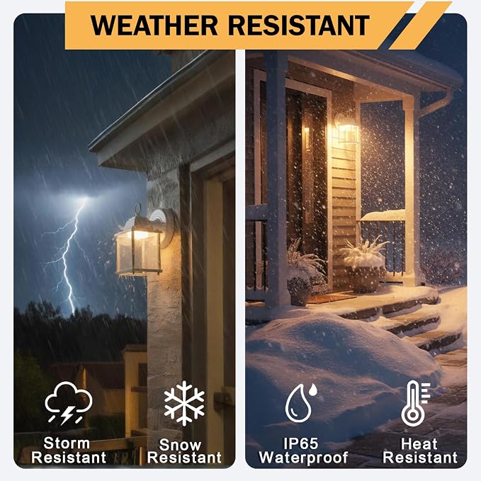 Outdoor Wall Light Fixture, Rustproof Aluminum, Clear Glass, LED | Exterior Porch Light Wall Sconce Lantern for House, Patio, Garage, Waterproof Anti-rust, 9.5W 800 Lumen, 3000K, White, 1 Pack