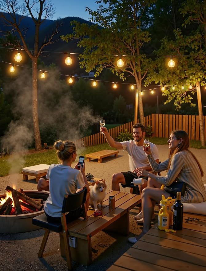 50FT(2x25FT) Solar String Lights with Remote, 20+2 G40 Bulbs, Black | Solar Powered, Dusk to Dawn, Dimmable, Timer, Memory Function, LED Globe Hanging Lights for Backyard Fence Bistro Decor