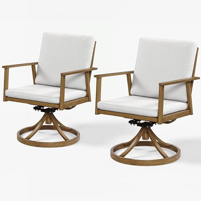 Outdoor Swivel Patio Dining Chair Set of 2, Never-Rust Outdoor Aluminum Patio Swivel Chairs with Cushions, Patio Dining Furniture Chairs Set for Garden, Backyard, Porch, Lawn, Teak