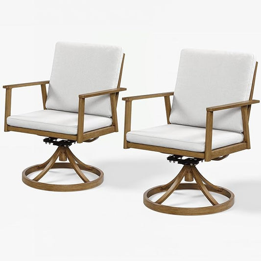Outdoor Swivel Patio Dining Chair Set of 2, Never-Rust Outdoor Aluminum Patio Swivel Chairs with Cushions, Patio Dining Furniture Chairs Set for Garden, Backyard, Porch, Lawn, Teak