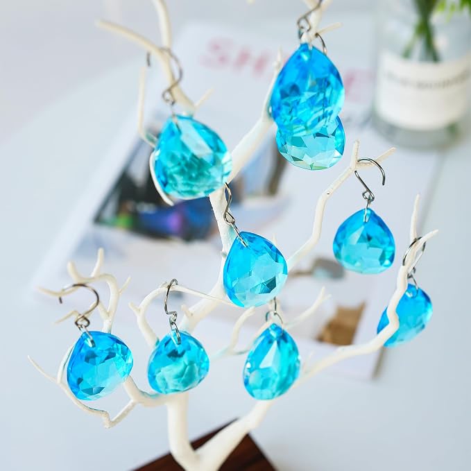 10 Pcs Lake Blue Crystal Bauhinia Prisms Chandelier Window Decor | Lake Blue Crystal Bauhinia Prisms Suncatcher Pendants 38mm Chandelier Beads Replacement for Window Wedding Party Decor