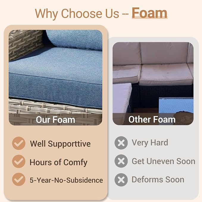 HOOOWOOO Outdoor Patio Furniture Set,10 Pieces Wicker Out Door Sectional Furniture L Shaped Couch,Patio Conversation Sets with Swivel Rocking Chair LED Table,Denim Blue