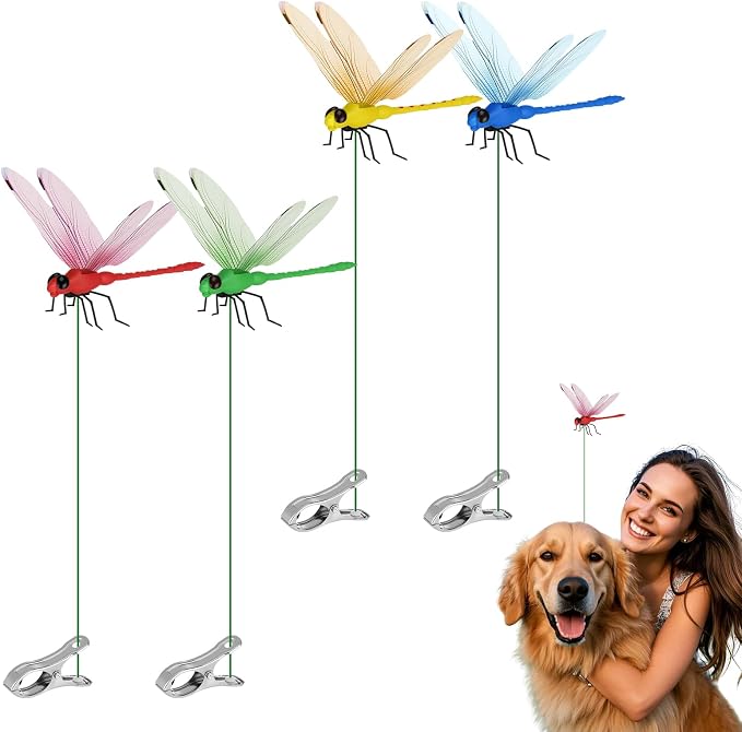 Dragon Fly Clips for Bugs Repe Llent - 3D Realistic Outdoor Indoor Dragonfly Ornaments with Clips for Hat, Plants, Patio, Porch, Lawn Decor (4)