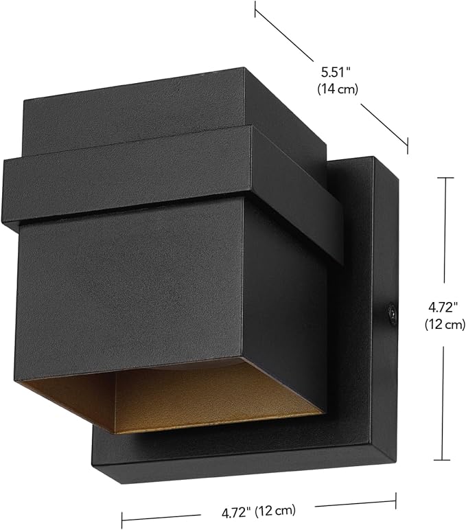 Globe Electric 60000022 11.5W LED Integrated Outdoor Wall Sconce, Matte Black, Gold Accent, 400 Lumens, 3000 Kelvins, 90 CRI, Front or Back Porch Decor, Modern Minimalist Exterior Lighting
