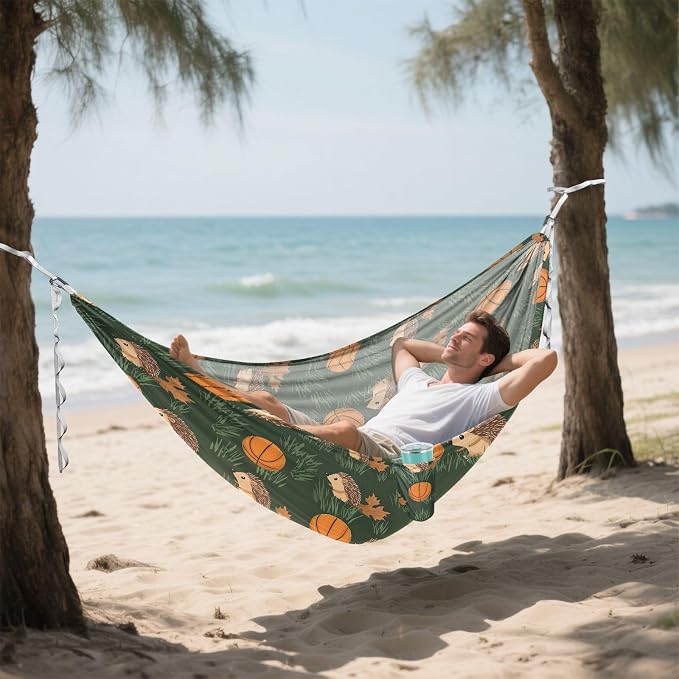 Camping Hammock Outdoor Hammocks for Outside Hedgehog Basketball Beach Trees Portable Lightweight with Pockets Tree Straps Indoor