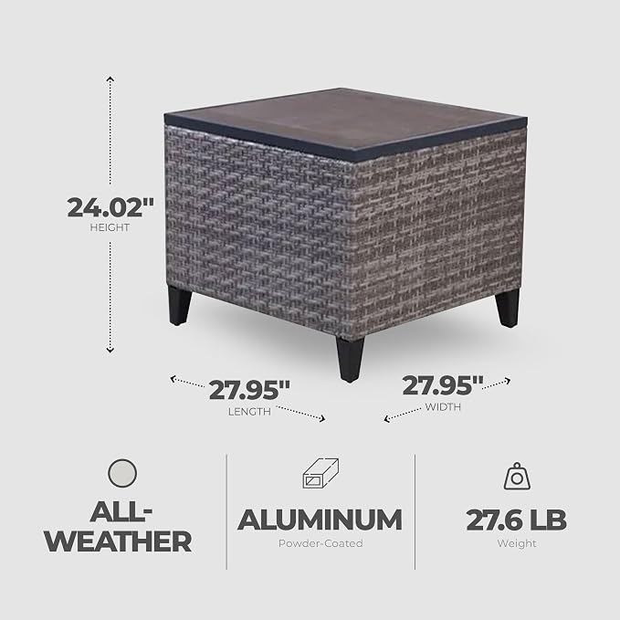 Four Seasons Courtyard Serronova Outdoor Aluminum Side Table All Weather Furniture Piece with Faux Wood Tabletop for Backyard Patios and Porches, Gray