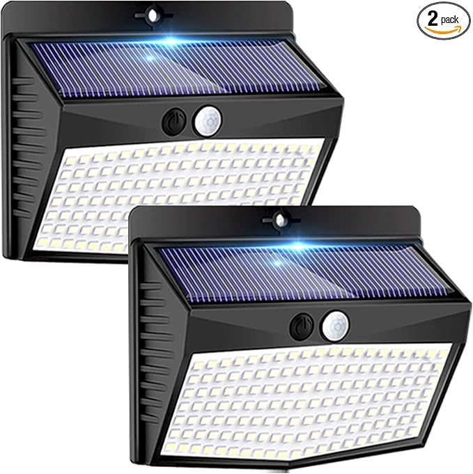 2 Packs Solar Outdoor Lights Motion Sensor Solar Security Lights Waterproof with 3 Lighting Modes Solar Powered Wall Lights Outside for Garden Fence Yard