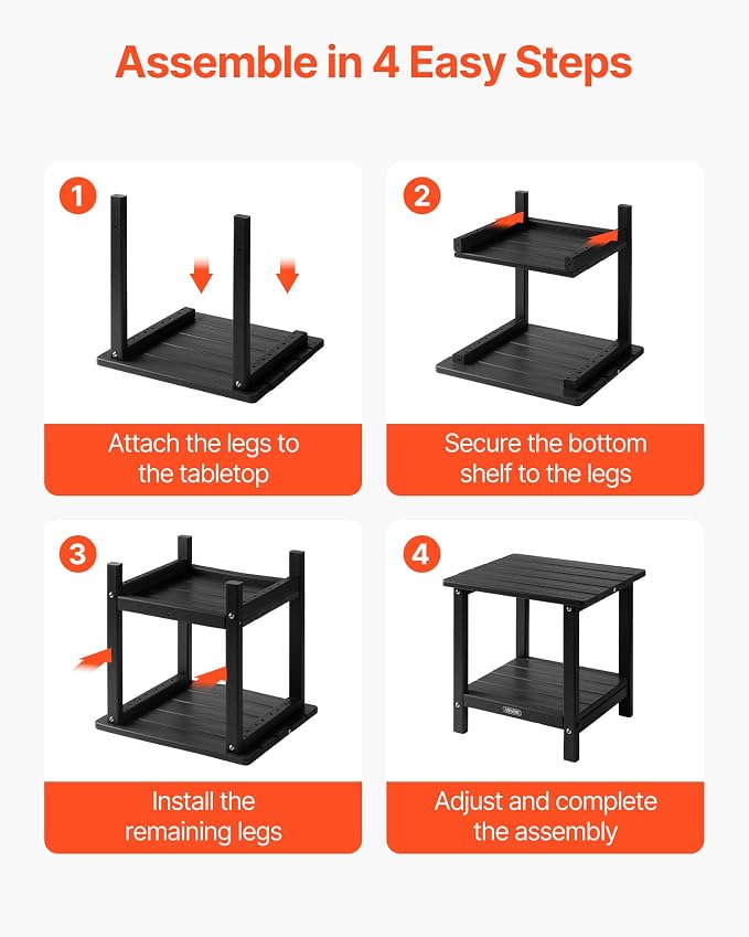 VEVOR Outdoor Side Table, 17.72W x 14.96D x 17.32H Inch, Double Layer HDPE Outside End Table for Easy Maintenance, Withstand Harsh Weather, Fit for Patio, Pool, Beach, Porch, Indoor, Backyard, Black