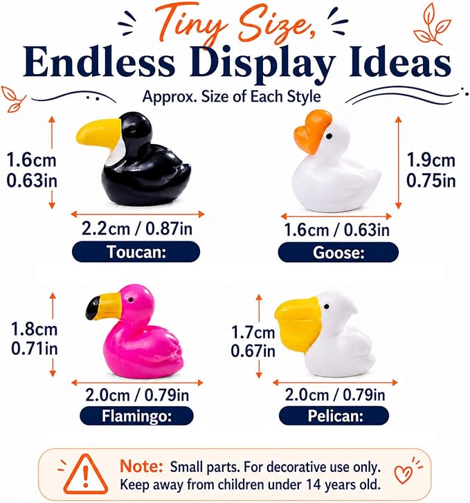 40Pcs Mini Resin Birds Figurines, Tiny Flamingos Toucan Goose Pelican Figures Variety Pack, Small Animal Figurines in Bulk for Crafts Pond Micro Landscaping Garden Decor Desk Display